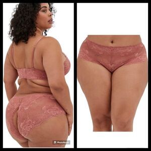 5X 28W Torrid Pink Floral Lace Cheeky Panty Open Back Slit Lingerie Sheer Stretc
